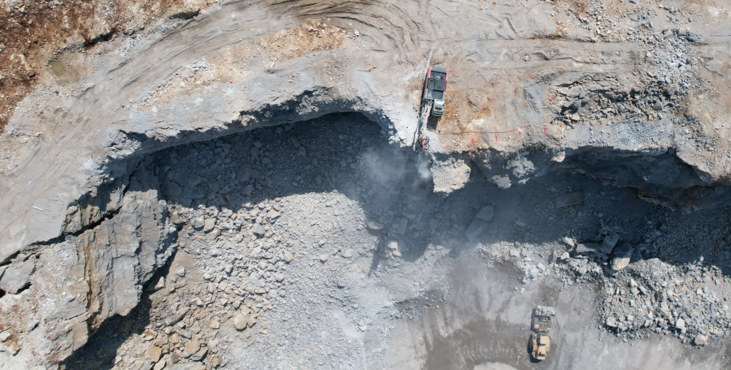 Overhead view of rock quarry